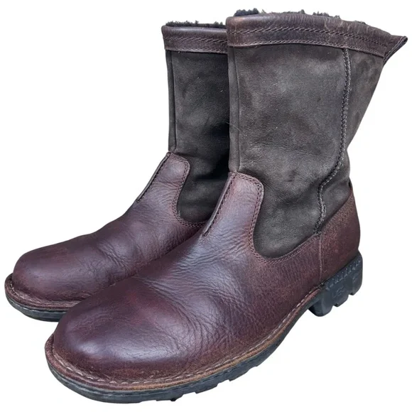 UGG Boots Mens 11 Chocolate Brown Leather Hartsville Sheepskin Pull On Lug Sole UGG Hartsville 5626 Boots Mens Sz 12 Brown | Mercari main image 3